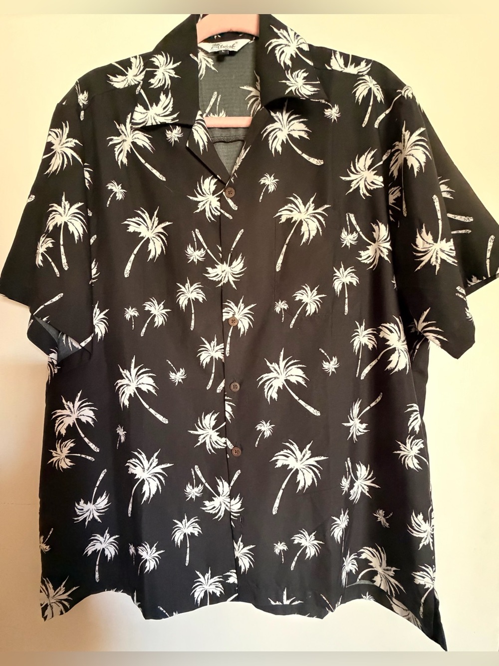 Alvish Black Short-Sleeve Palm Print Button-Down Collar Shirt